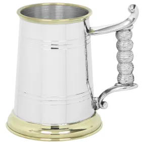 1 Pint* Pewter and Brass Beer Mug Tankard With Elegant Rope Style Handle