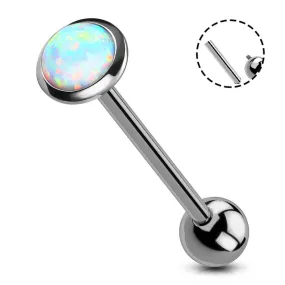 14G Titanium Flat Opal Top Internally Threaded Barbell Tongue Ring