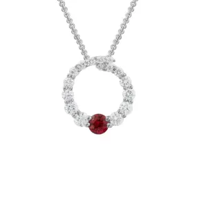 14k Diamond Circle Pendant with Single Ruby