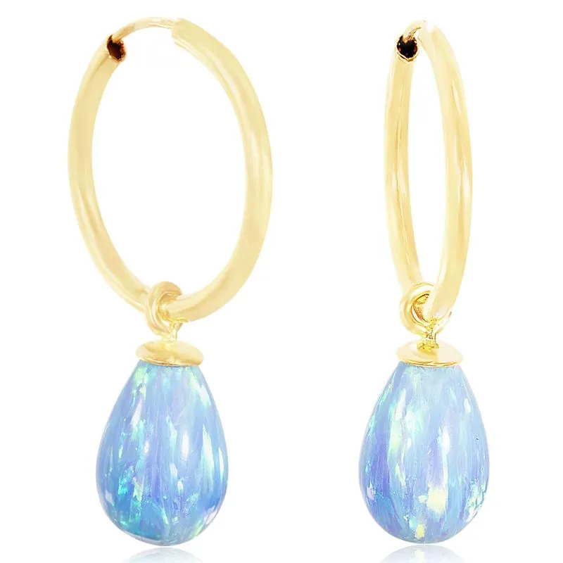 14K Gold Hoop Earrings With Gemstone 18mm