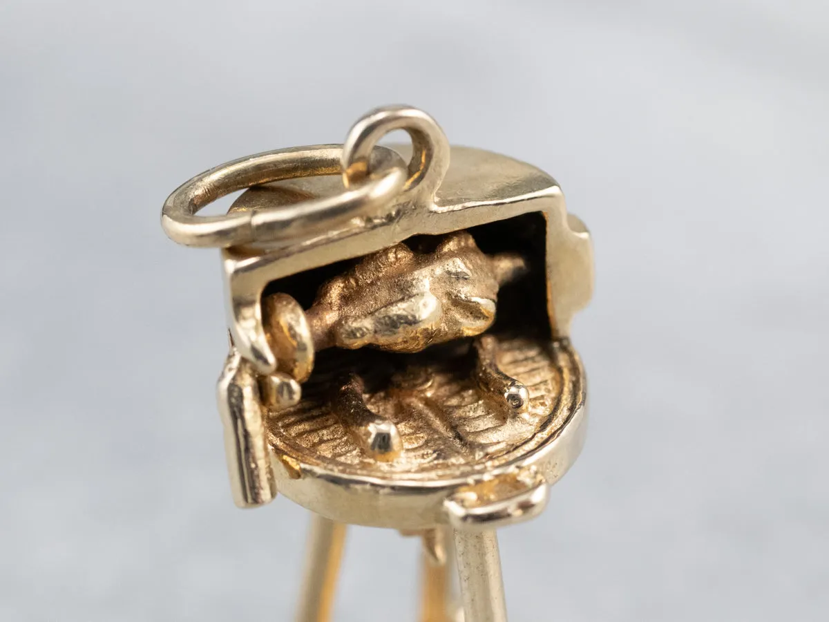 14K Gold Moving Rotisserie Grill Charm