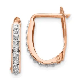 14k Rose Gold Diamond Fascination Oval Leverback Hinged Hoop Earrings