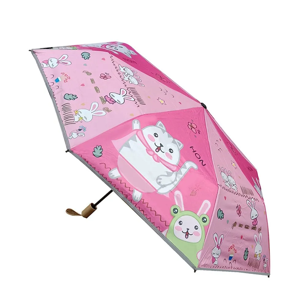 3 fold Pink Green Catty Umbrella for Kids