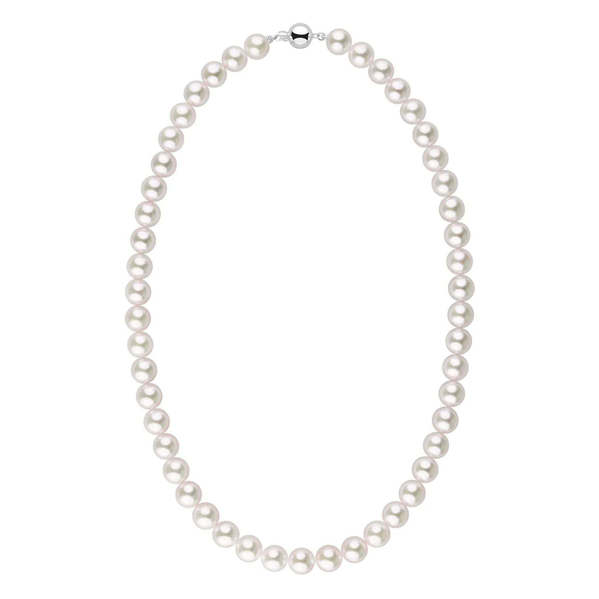 8.0-8.5 mm 18 Inch AA  Bright White Silver Tone Akoya Pearl Necklace