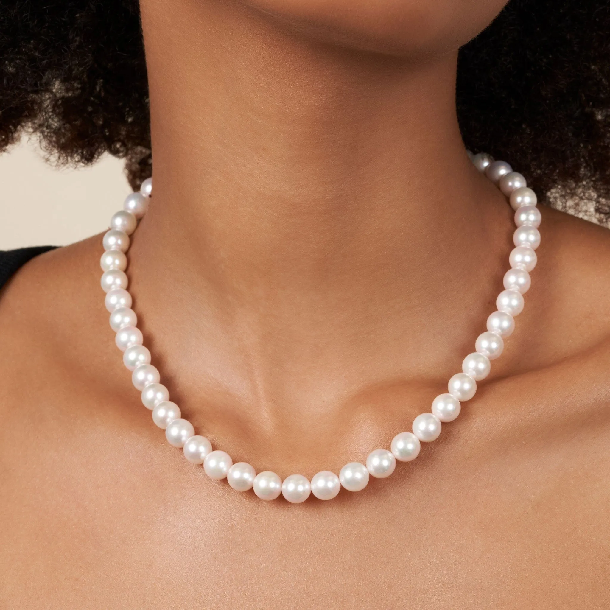 8.0-8.5 mm 18 Inch AA  Bright White Silver Tone Akoya Pearl Necklace