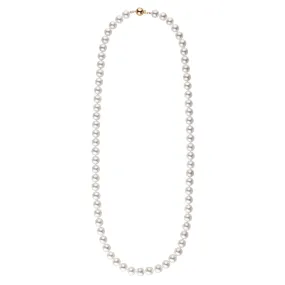 8.0-8.5 mm 24 Inch AA  Bright White Silver Tone Akoya Pearl Necklace