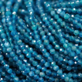 AAA Faceted Natural Blue Apatite Round Beads 2mm 3mm Laser Diamond Cut Gemstone 15.5" Strand