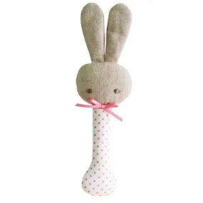 Alimrose - Bunny Stick Rattle - Spot Pink on Ivory