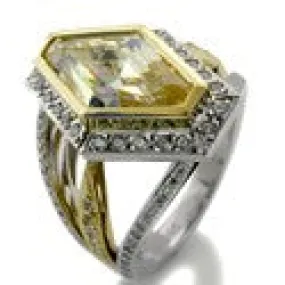 Anniversary Canary Bezel Halo Cubic Zirconia 14K Two Tone Gold Ring