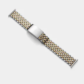 Beads Of Rice Two Tone Straight End Link Steel Watch Bracelet