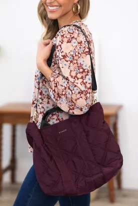 Berry Quilted Tote Bag With Crossbody Strap