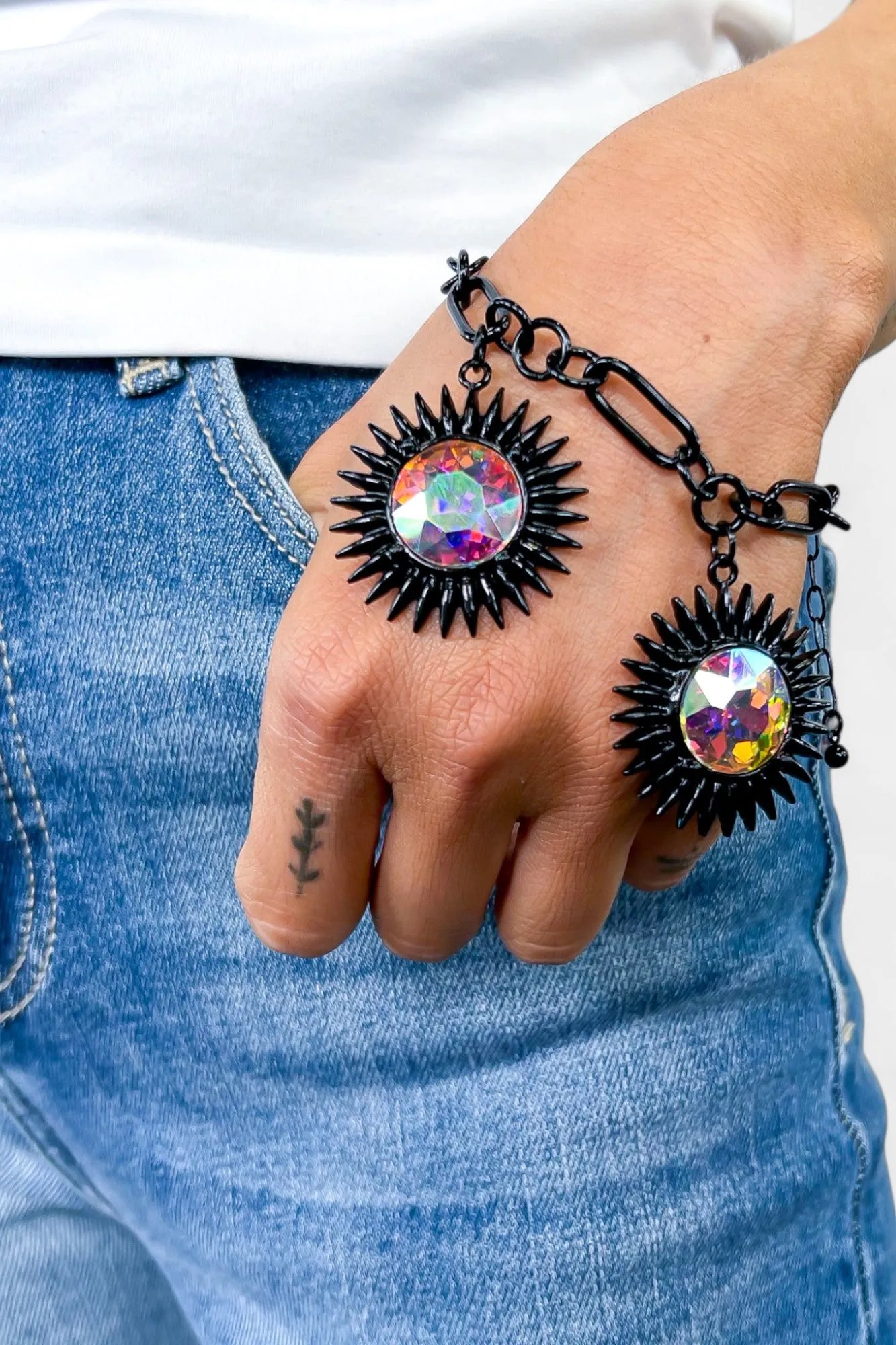 Black Round Crystal Stone Charm Bracelet