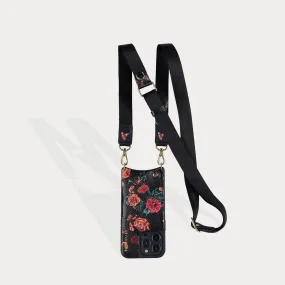 Bobby Floral Crossbody Bandolier - Black Floral/Gold