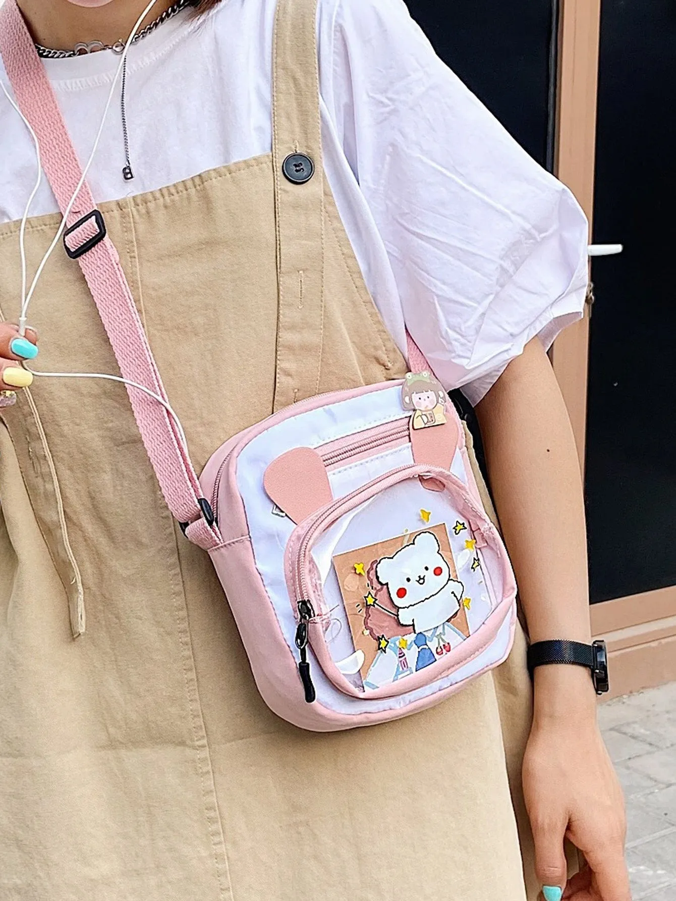 Cartoon Graphic Two Tone Crossbody Bag