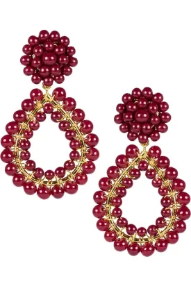 Deep Red Hand Beaded Margo Earrings