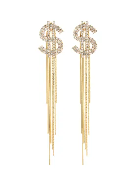 DOLLAR SIGN CHAIN FRINGE DROP EARRINGS