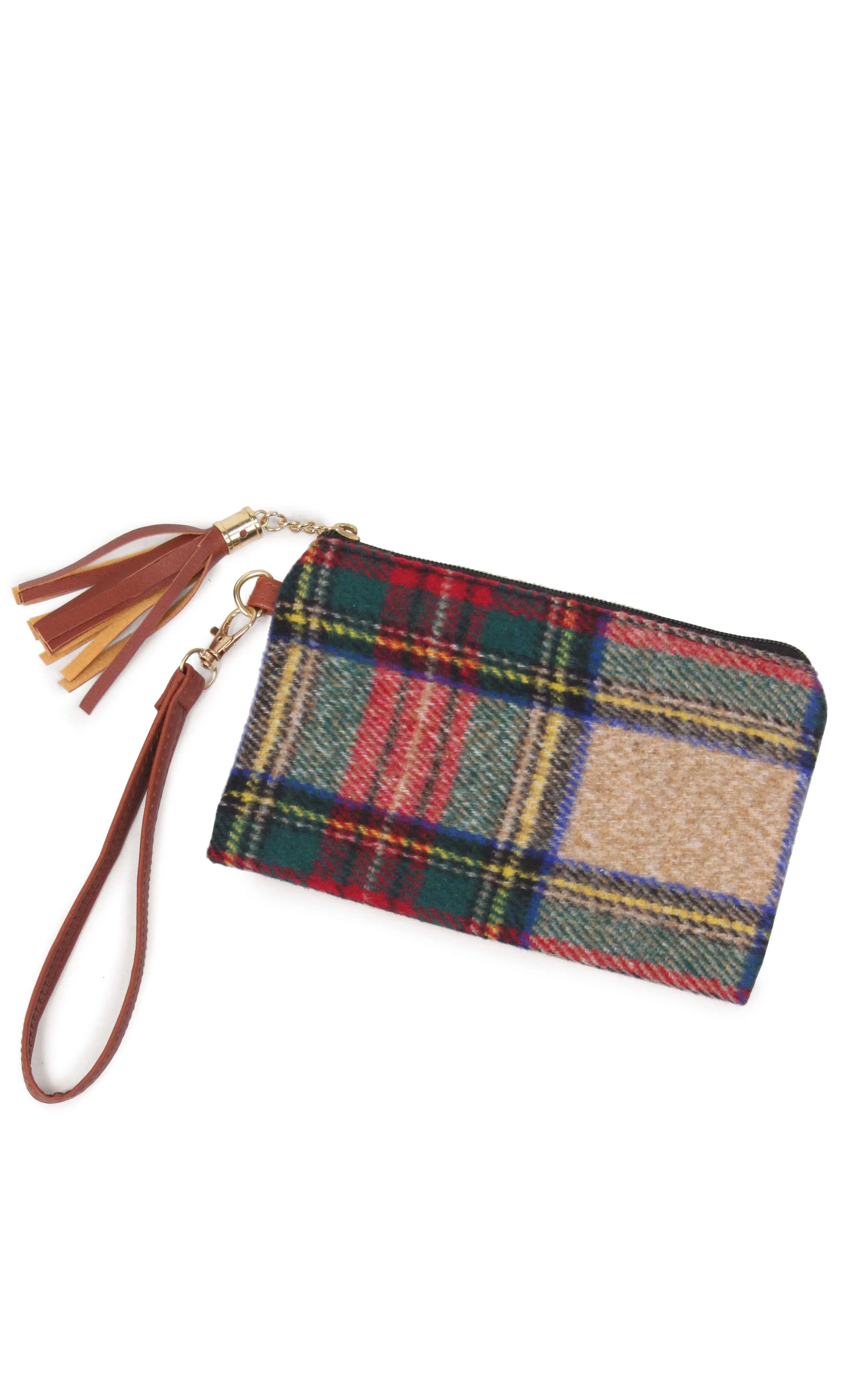 EABG9881 Beige Tartan Crossbody Clutch Bag