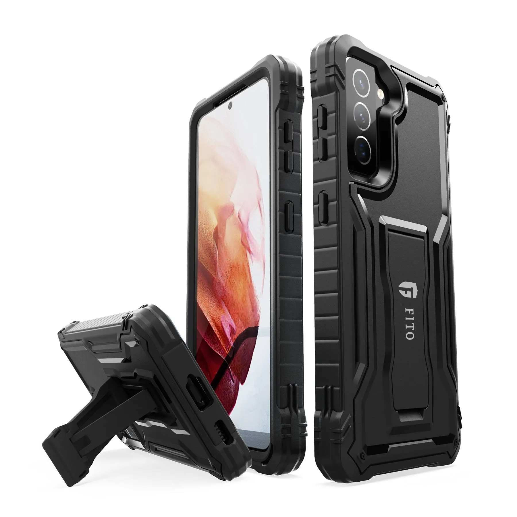 Dual-Layer Shockproof Heavy-Duty Case with Built-in Kickstand for Samsung Galaxy S21 5G Phone by FITO - Without Screen Protector