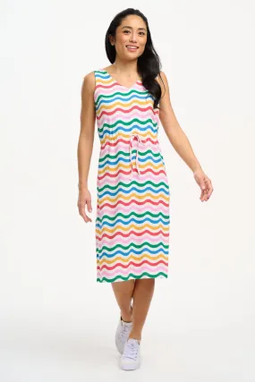 Gilly Jersey Midi Dress - Multi, Wavy Rainbow Stripes