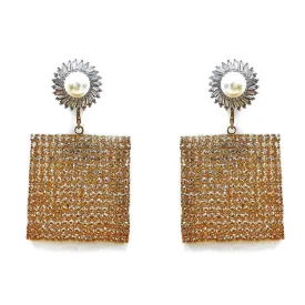 GOLD-TONE METAL CRYSTAL-EMBELLISHED SQUARE-DROP EARRINGS