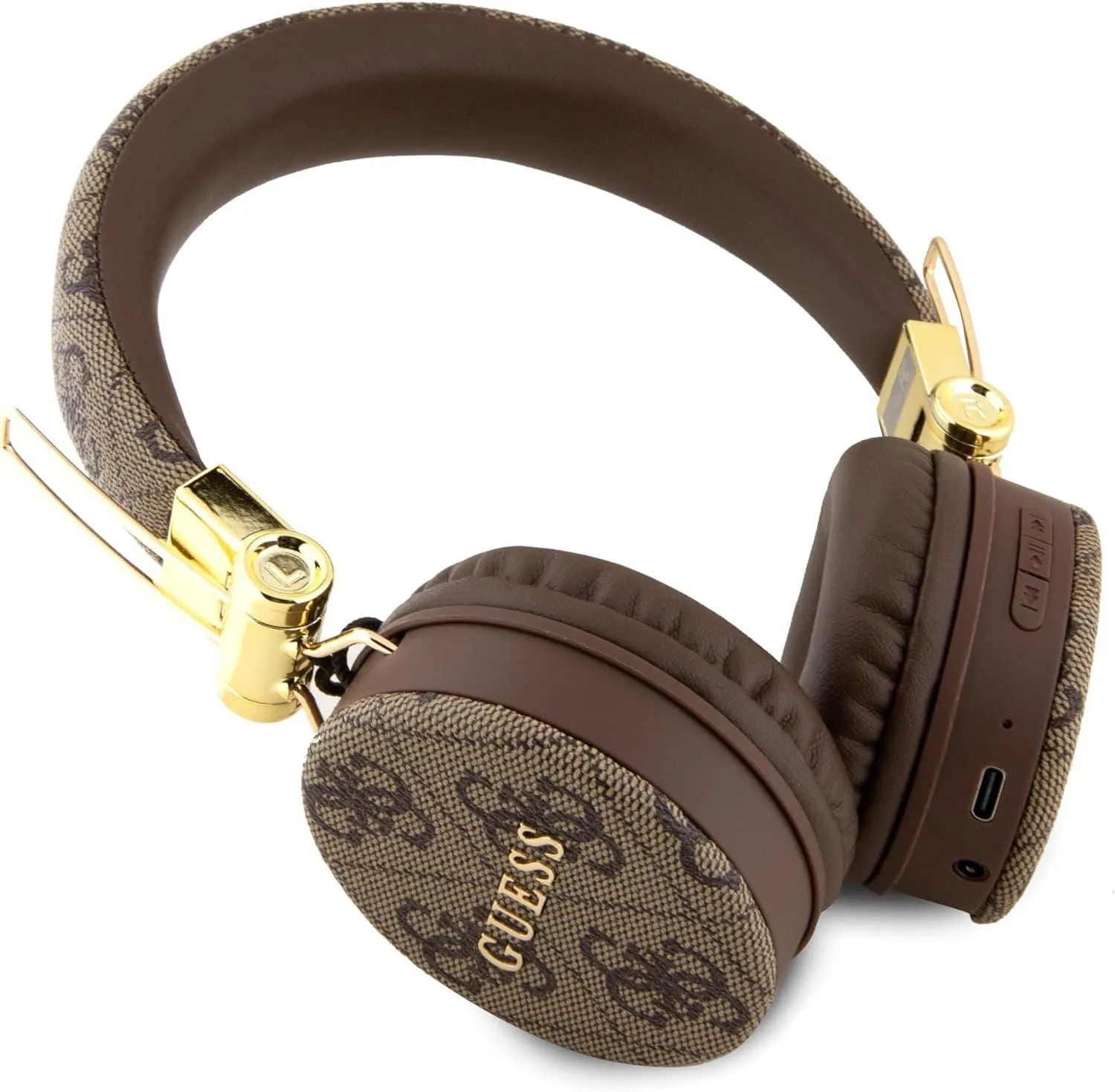 Guess Wireless Headphones 4G PU Leather with Metal Logo Brown - GUBH704GEMW