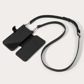 Hailey Folio Pebble Leather Crossbody Bandolier - Black/Silver