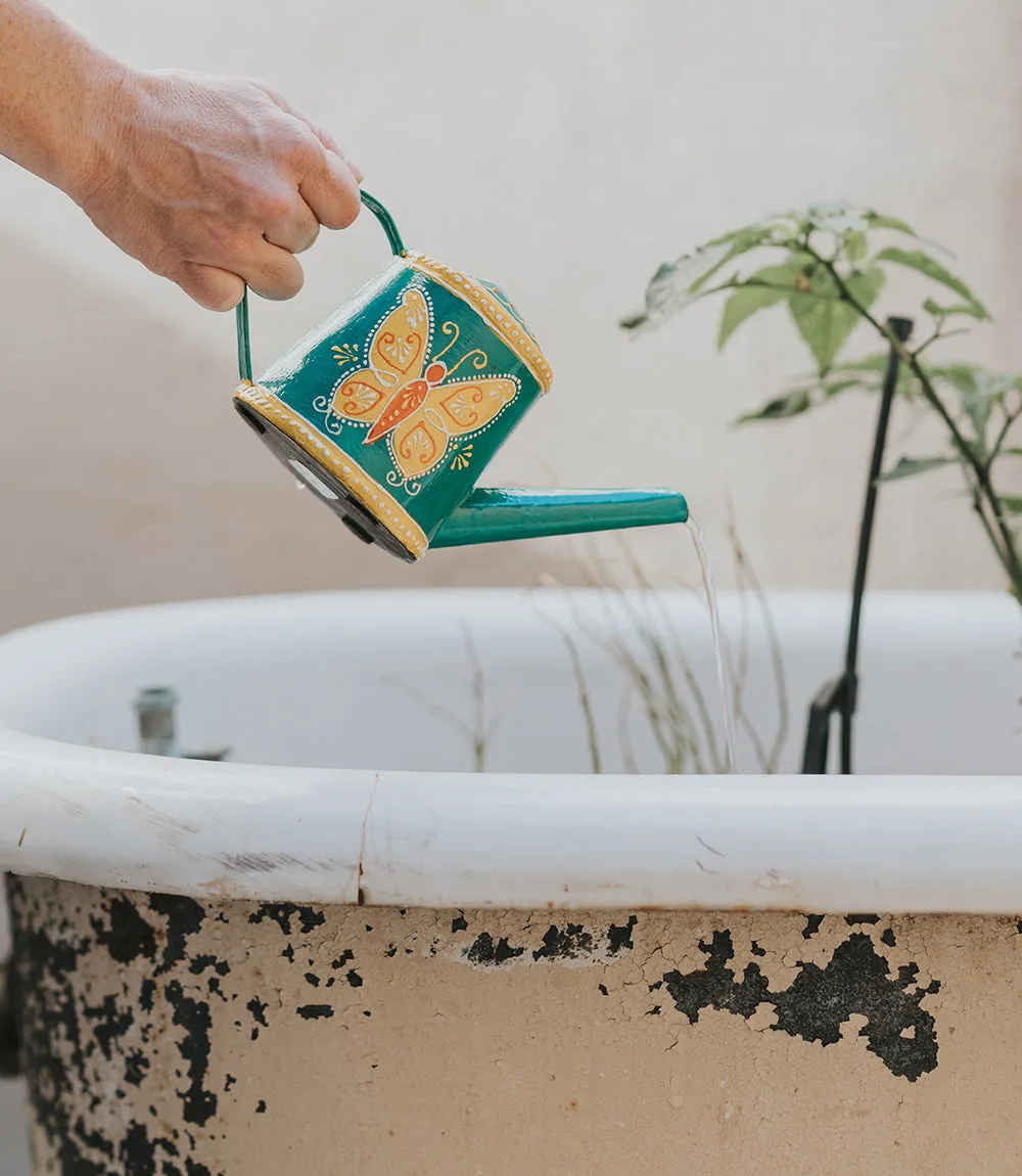 Henna Treasure Butterfly Mini Metal Watering Can - Hand Painted