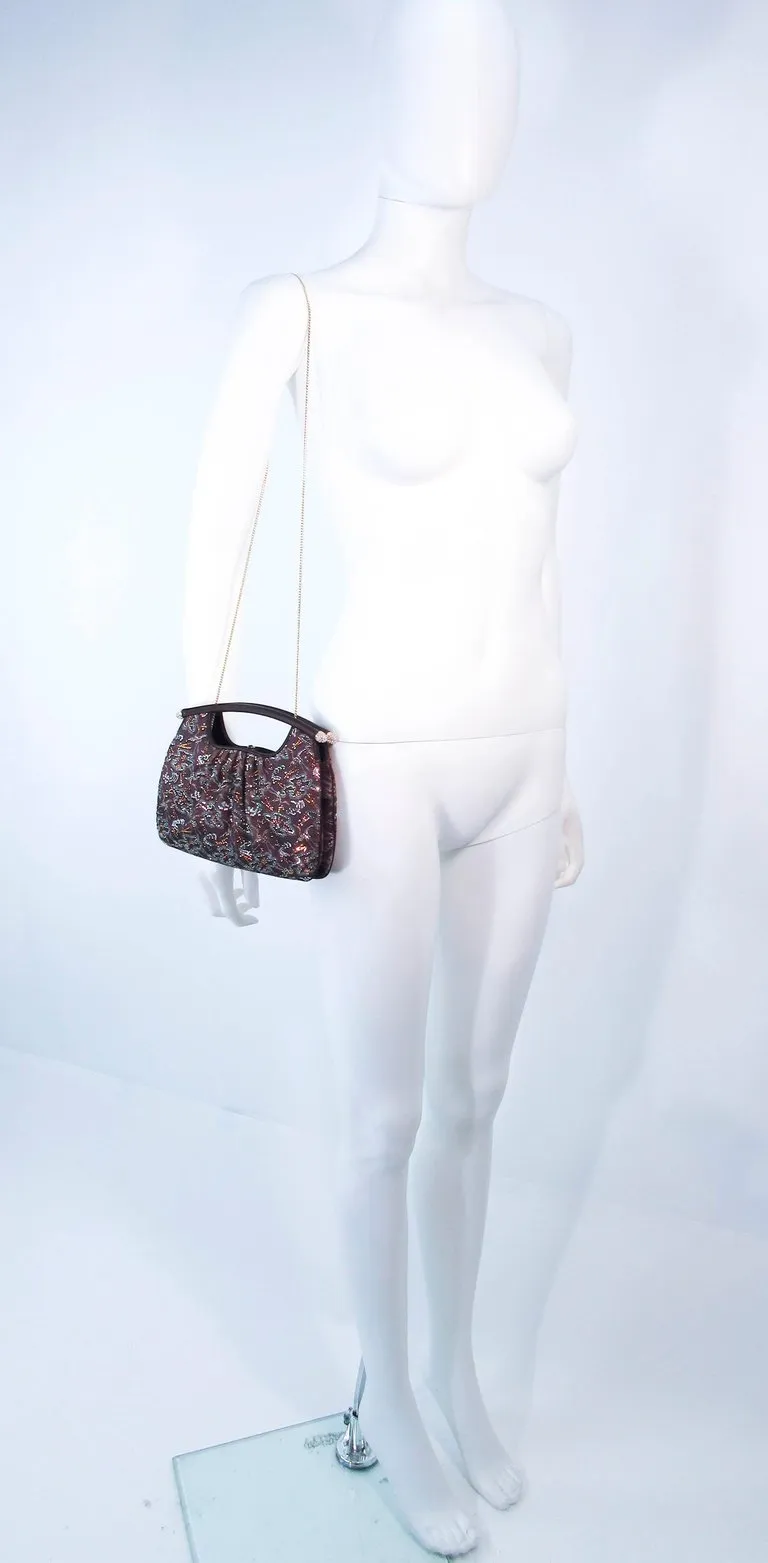 JUDITH LEIBER Brown Satin Rhinestone Frame Purse with Strap