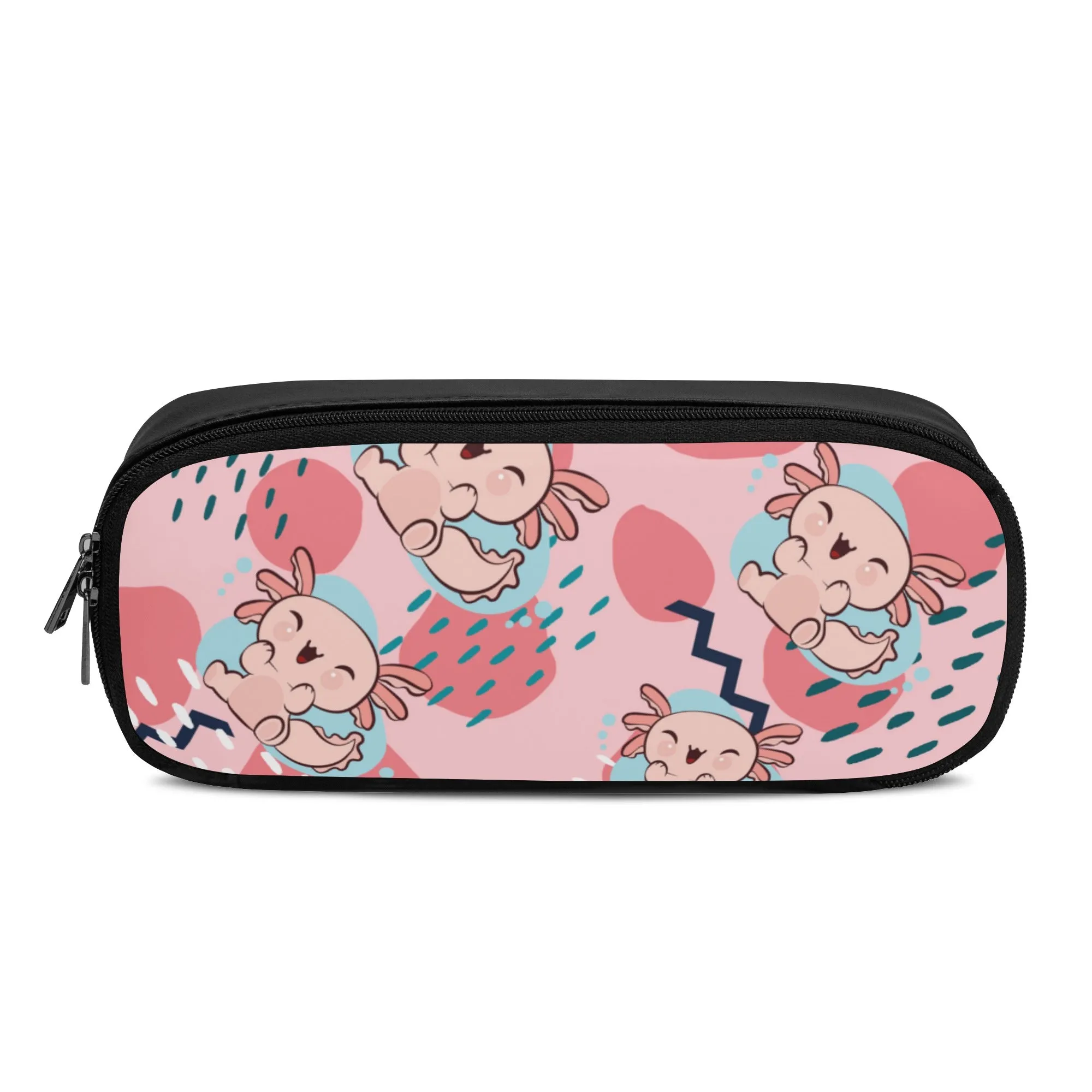 Kids Axolotl Print School Pencil Case. Back to School Supplies. PU Leather pencil pouch for Kids, Tweens, & Teens