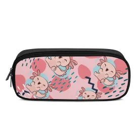 Kids Axolotl Print School Pencil Case. Back to School Supplies. PU Leather pencil pouch for Kids, Tweens, & Teens