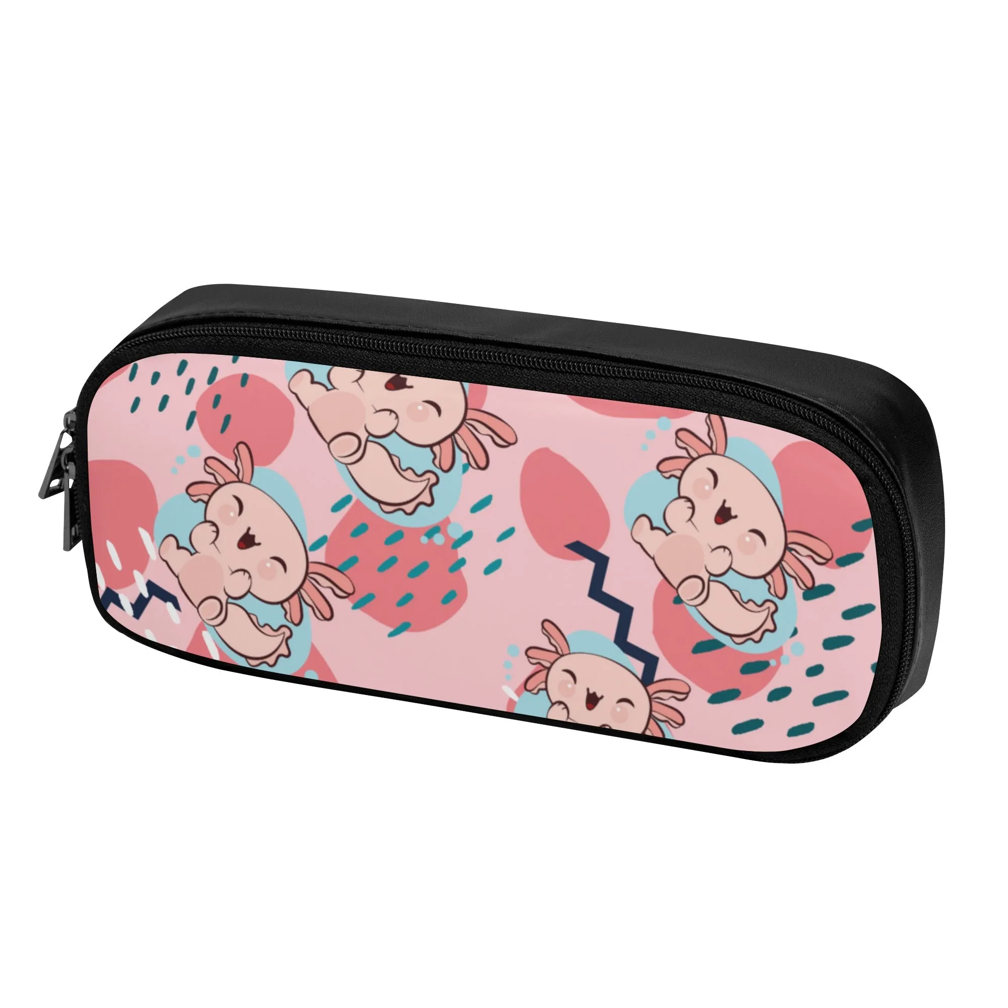 Kids Axolotl Print School Pencil Case. Back to School Supplies. PU Leather pencil pouch for Kids, Tweens, & Teens