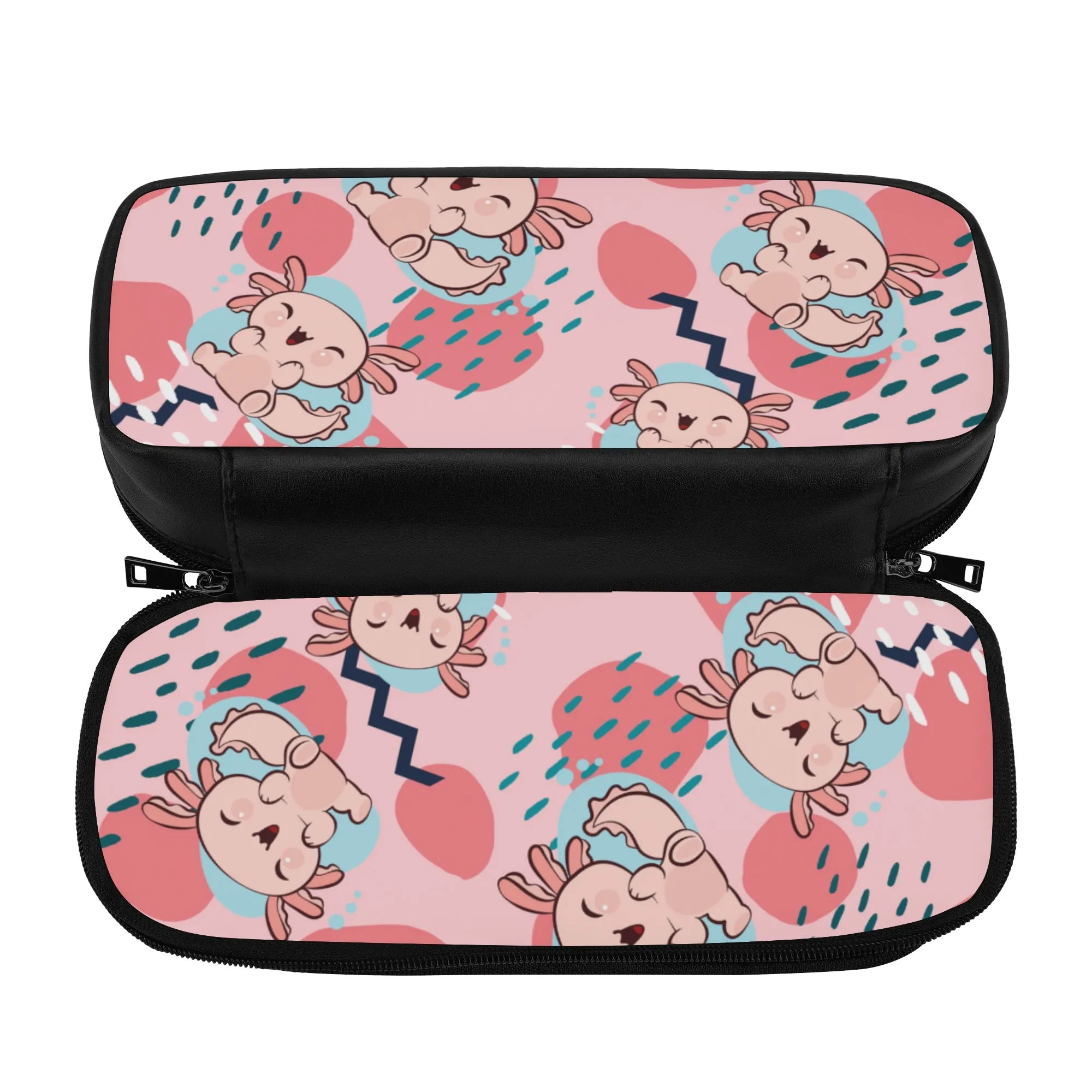 Kids Axolotl Print School Pencil Case. Back to School Supplies. PU Leather pencil pouch for Kids, Tweens, & Teens