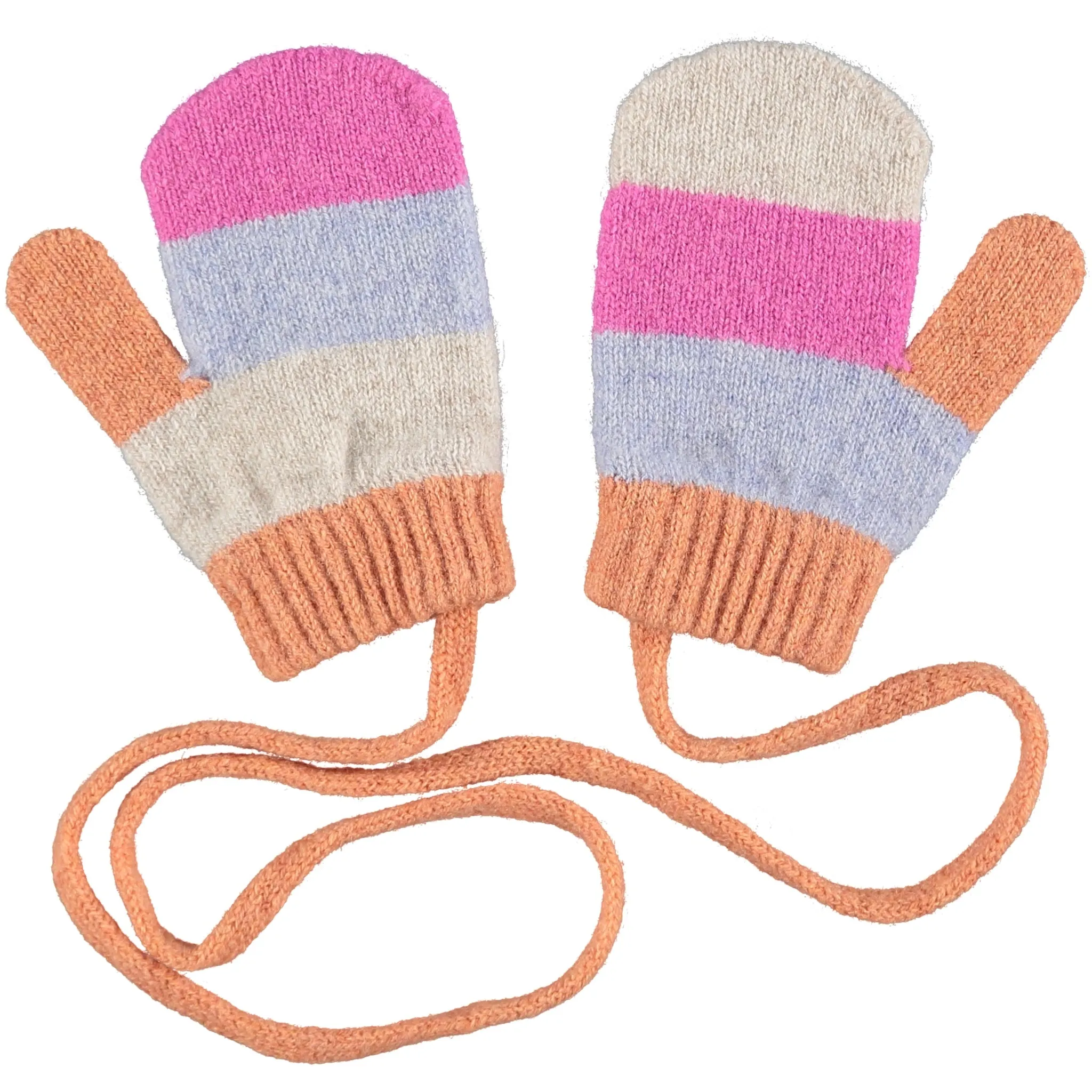 Kids' Bubblegum & Peach Block Lambswool Mittens on a String