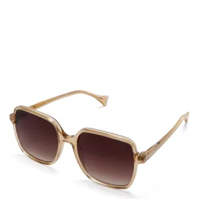 Rene La Villette Transparent Beige Square Sunglasses with Gradient Brown Lenses