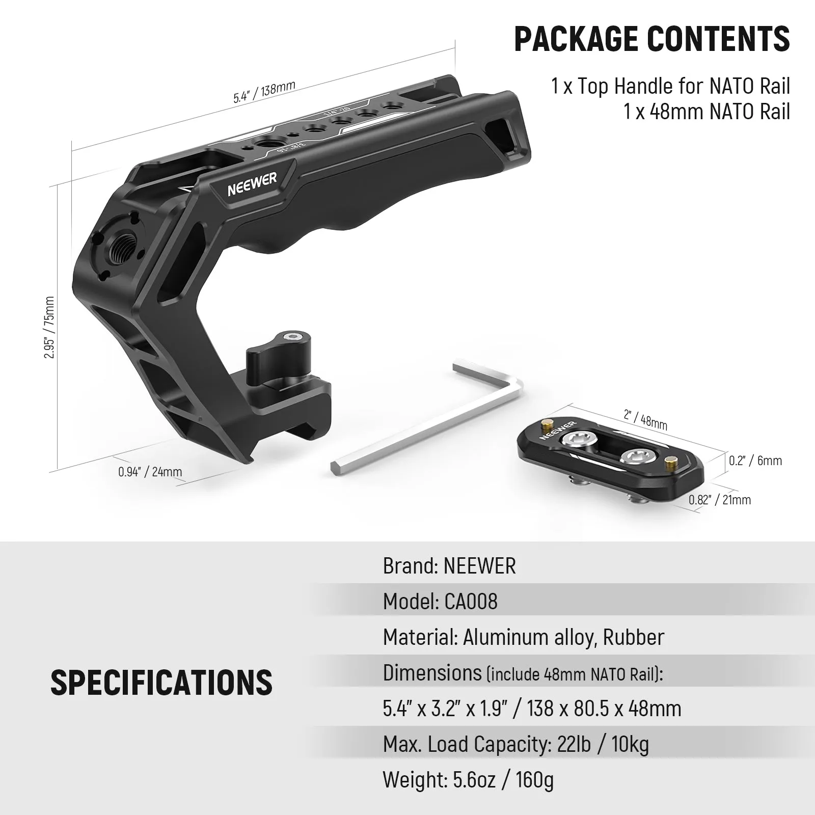 NEEWER CA008 Top Handle and NATO Rail Kit