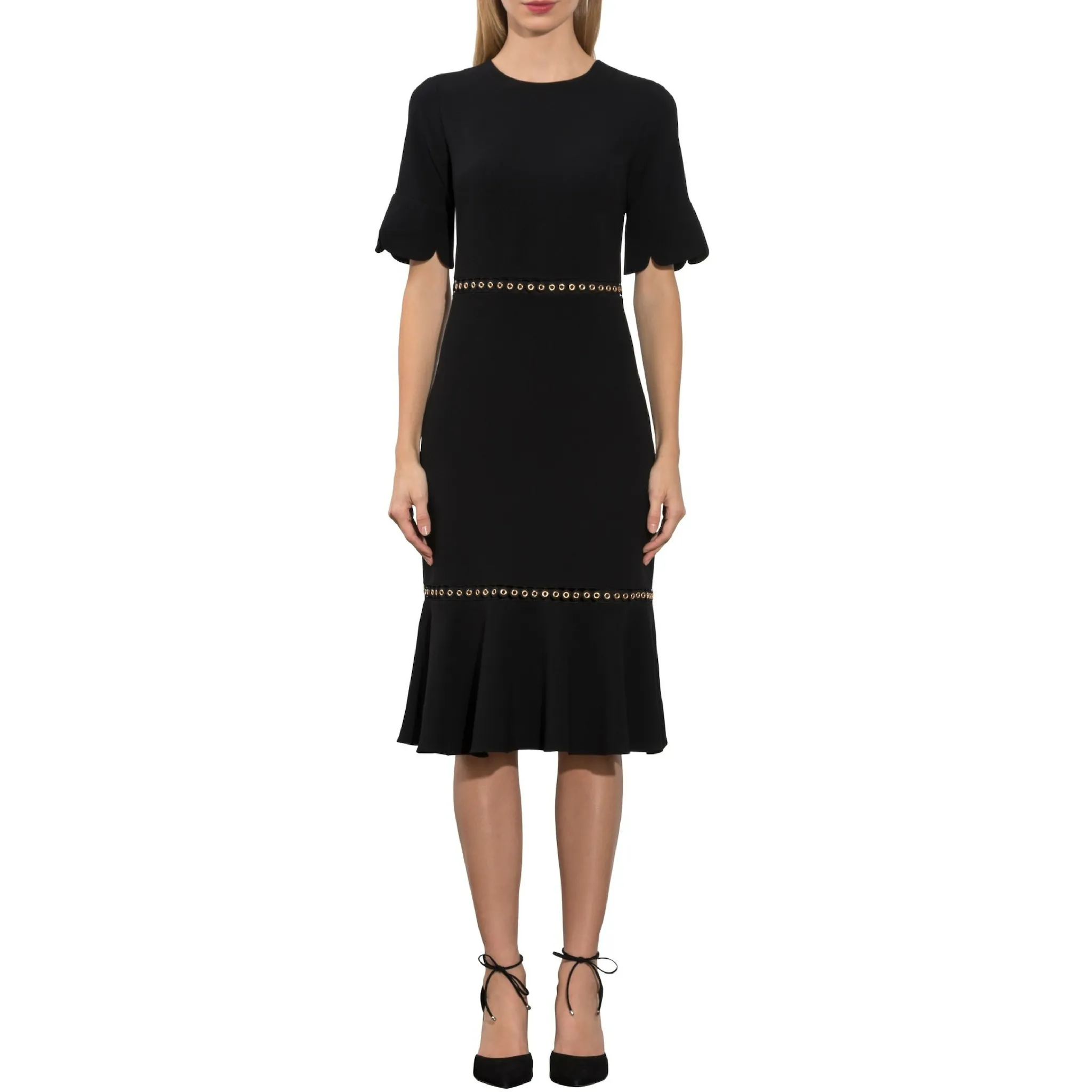 Oleh Midi Dress - Black with Gold Grommets