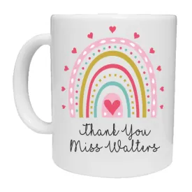 Personalised  Thank You Teacher Pink Rainbow Mug