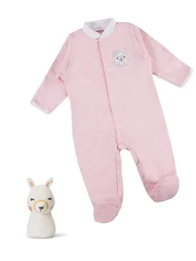 Pink Alpaca Sleepsuit, Rattle & Card Gift Set