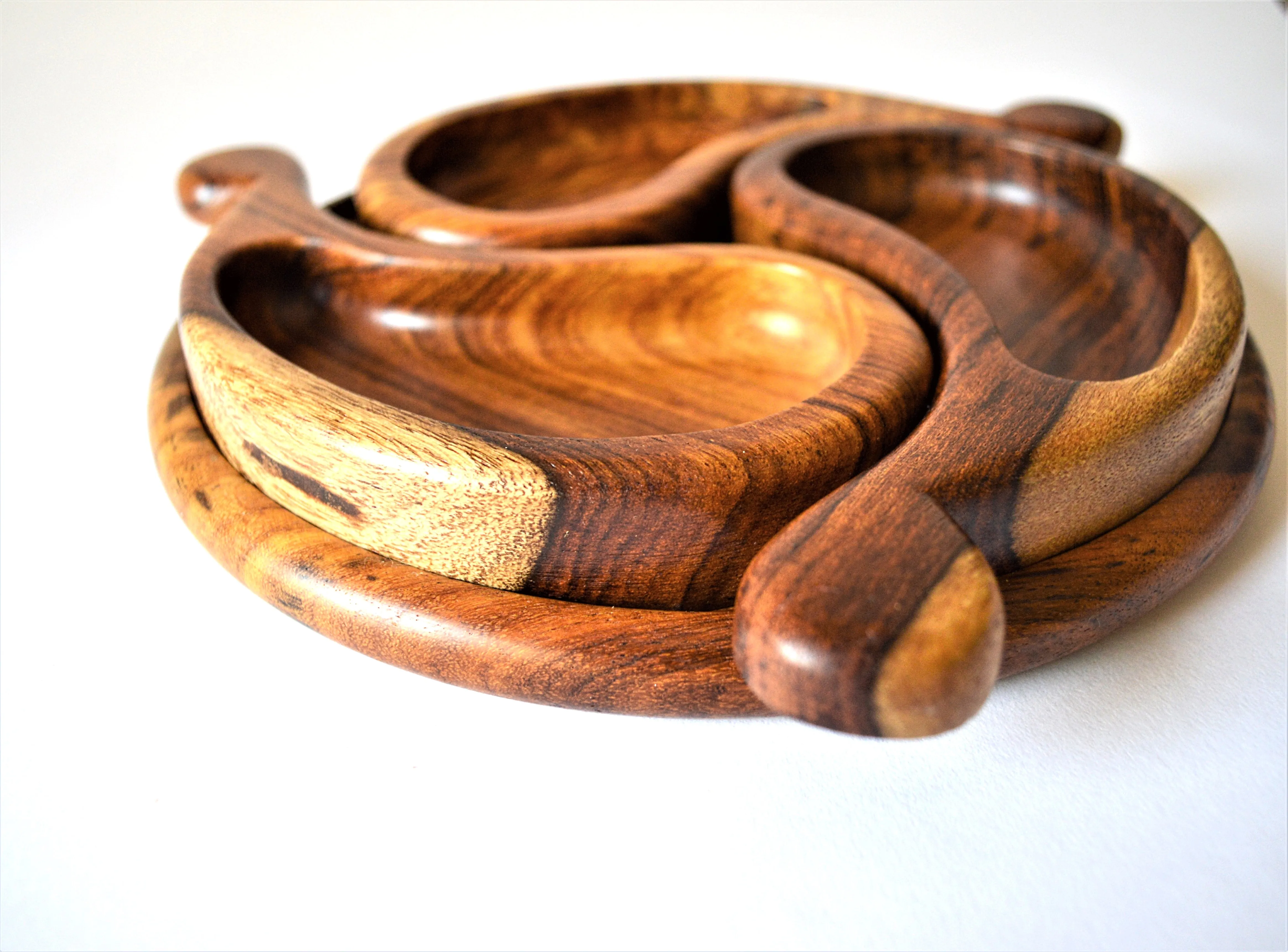 Three portions wooden Snack Platter