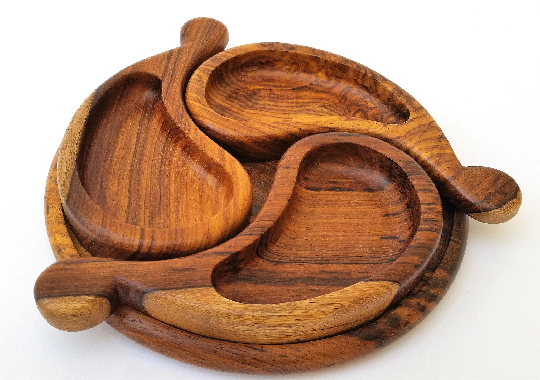 Three portions wooden Snack Platter