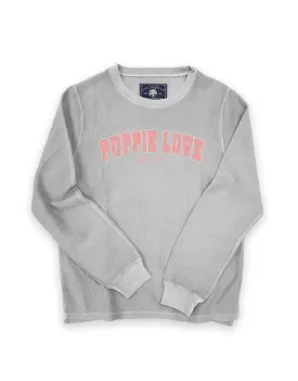 UNIVERSITY FONT CORDUROY CREWNECK SWEATER, PEARL GREY